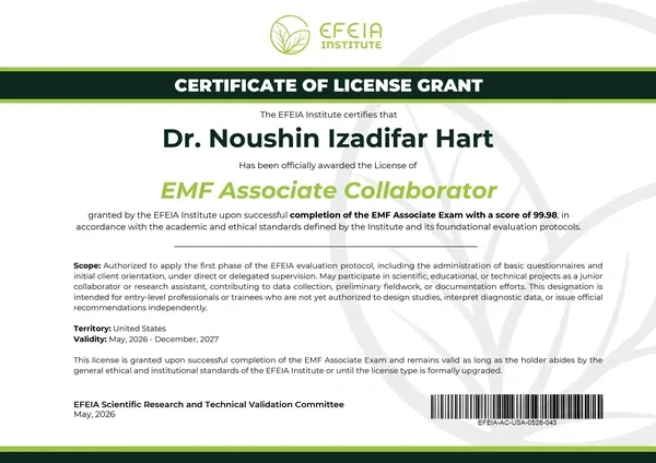 Dr. Noushin | Level 1 Licensed EMF Associate Collaborator.